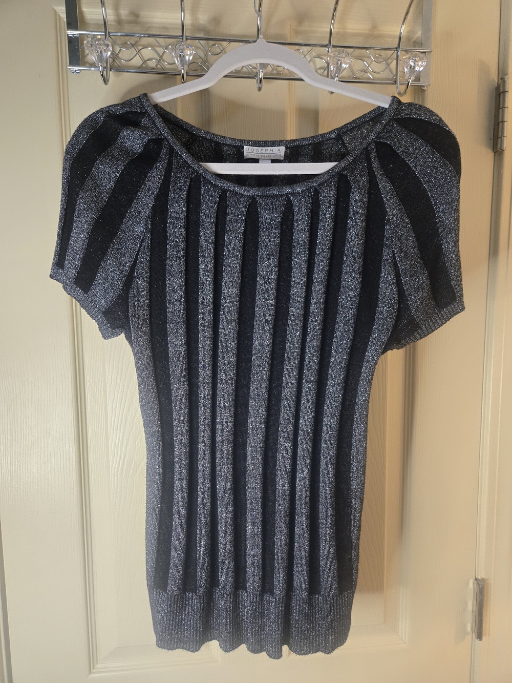 Joseph A Metallic Black and Silver Striped Knit Top